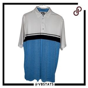 FootJoy Mens ProDry Performance Color Block Golf Polo Shirt White Blue‎ Large